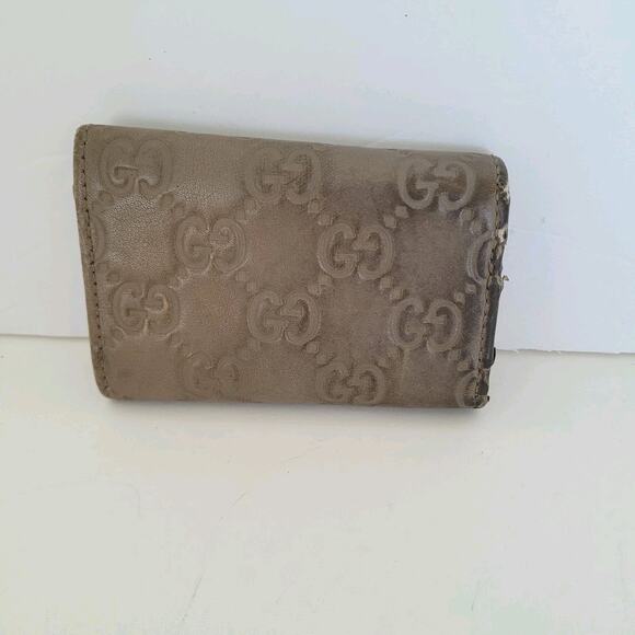 Gucci GG Key Holder Wallet Case Geniue Leather Small Gray Trifold Guccissima - Picture 2 of 9